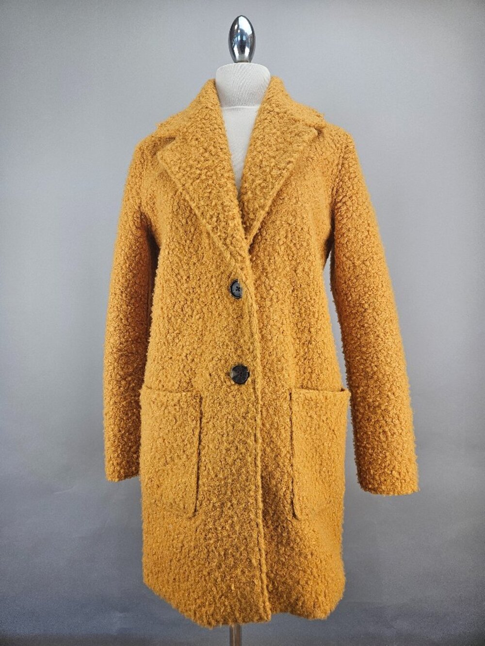 Tom Tailor Mustard Yellow Boucle Single Breasted Coat